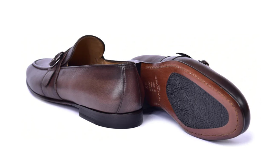 Corrente 6628 Leather slip-on Side Buckle Loafer - Brown