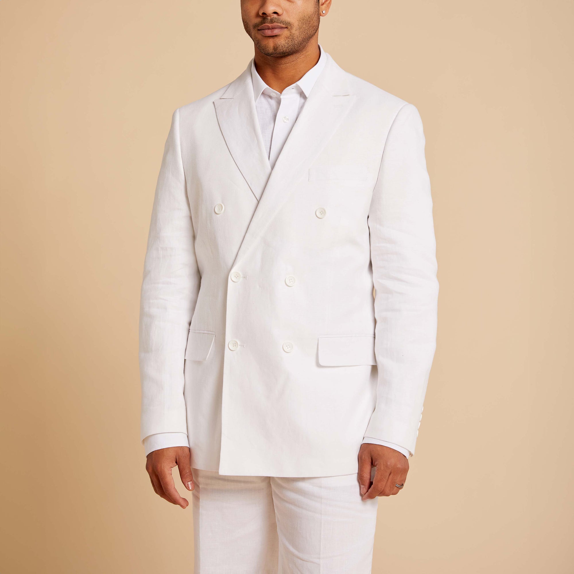 BL661 Double Breasted Linen Yarn-Dye Blazer - White