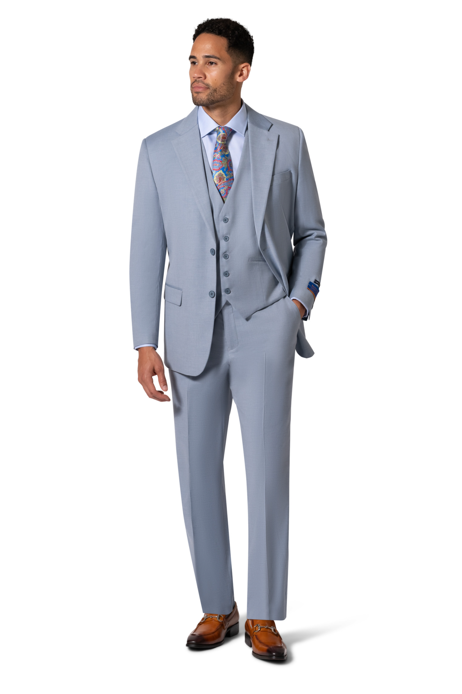 Bergamo Orange MARCO UNI 3PC Notch Slim Suit - Light Blue