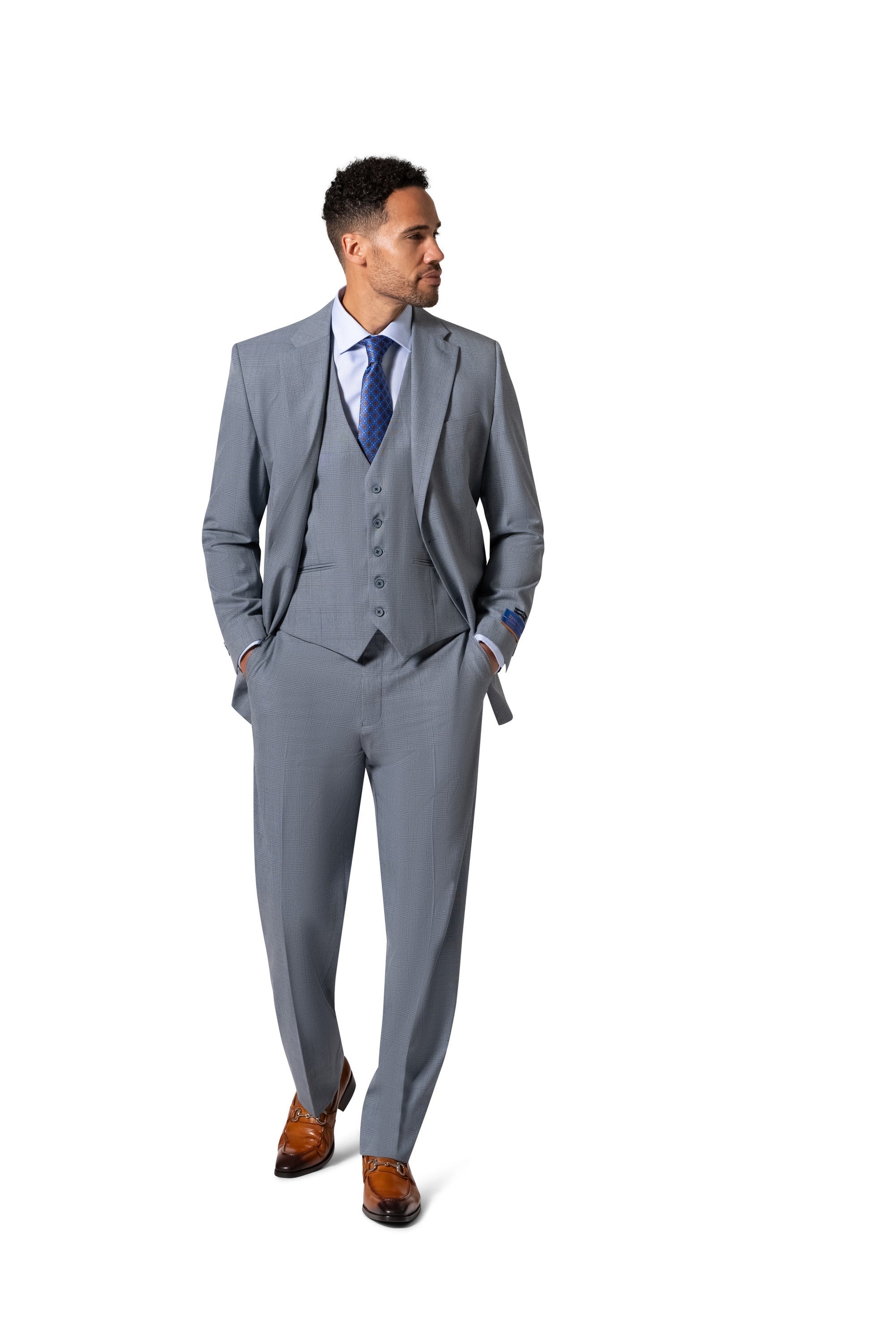 Bergamo Orange BP04KE-07 3PC Notch Modern Suit - Blue