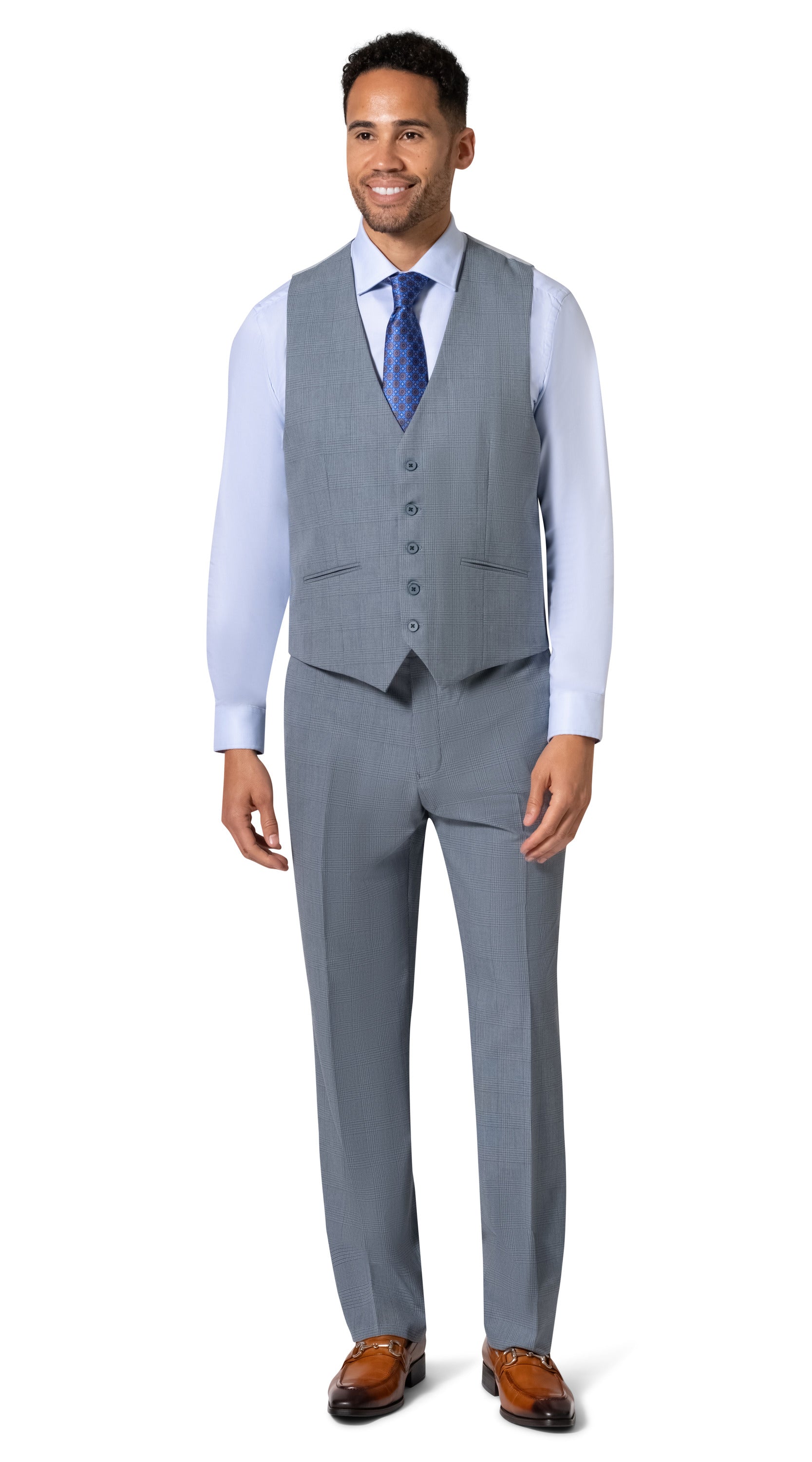 Berragamo BP04KE-07 3PC Notch Modern Big & Tall Suit - Blue