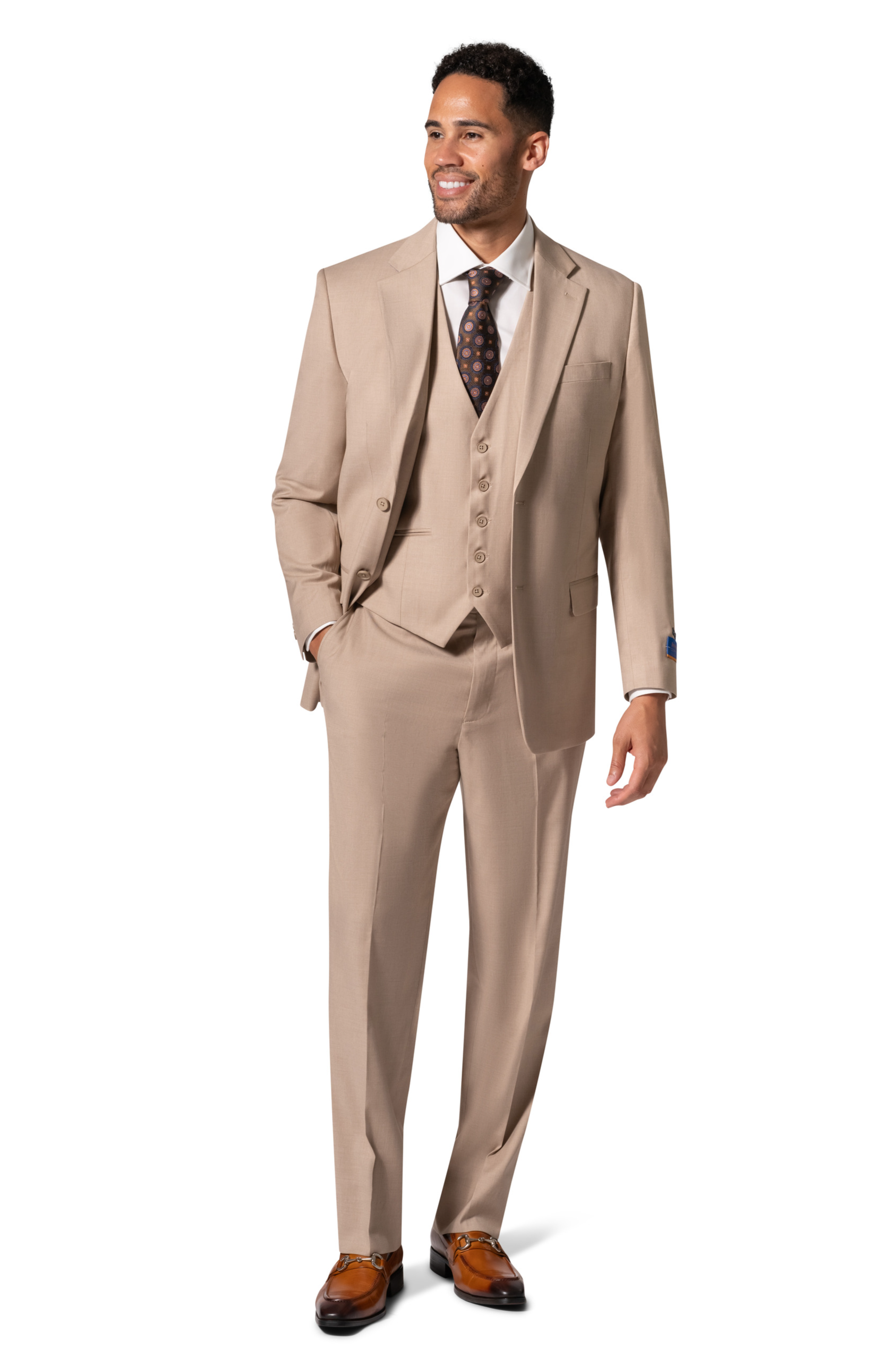 Bergamo Orange MARCO UNI 3PC Notch Slim Suit - Tan