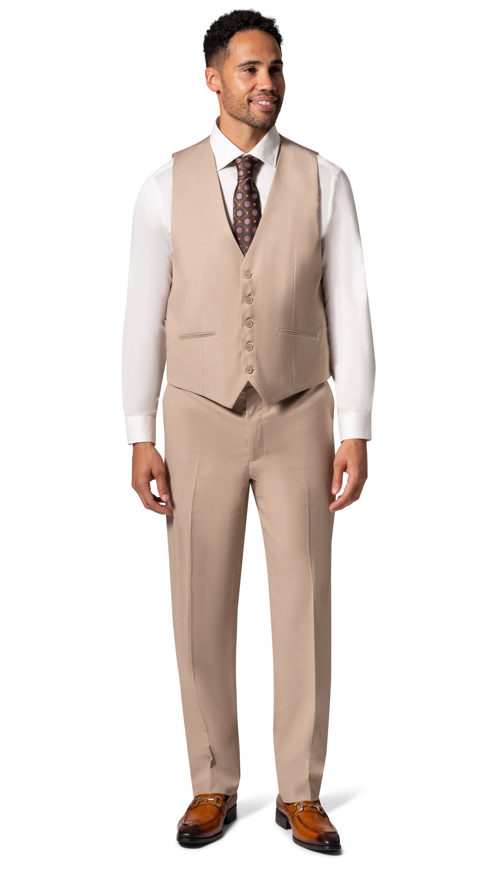 Bergamo Orange MARCO UNI 3PC Notch Slim Suit - Tan