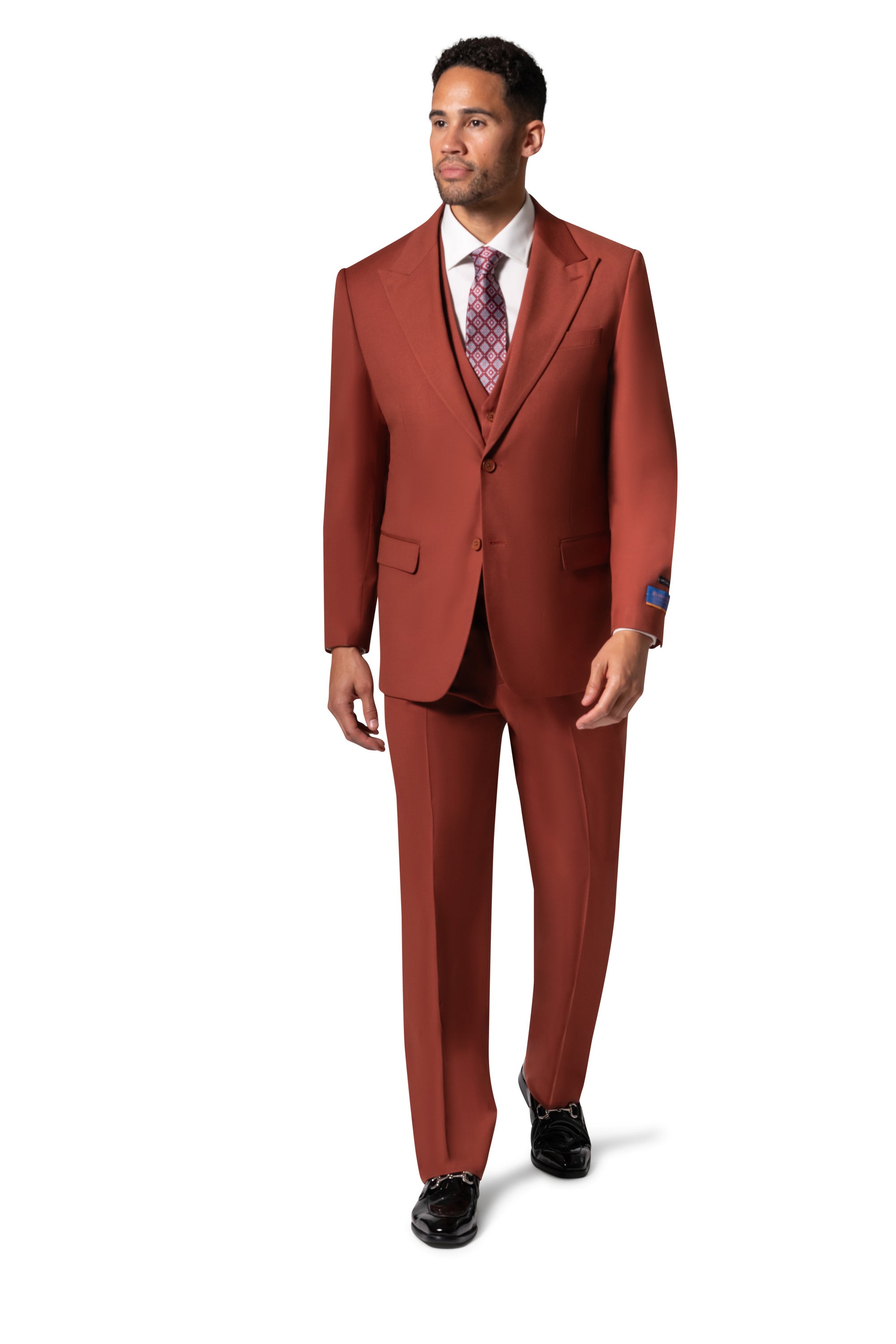 Bergamo Orange MARCO UNI 3PC Slim Peak Suit - Rust