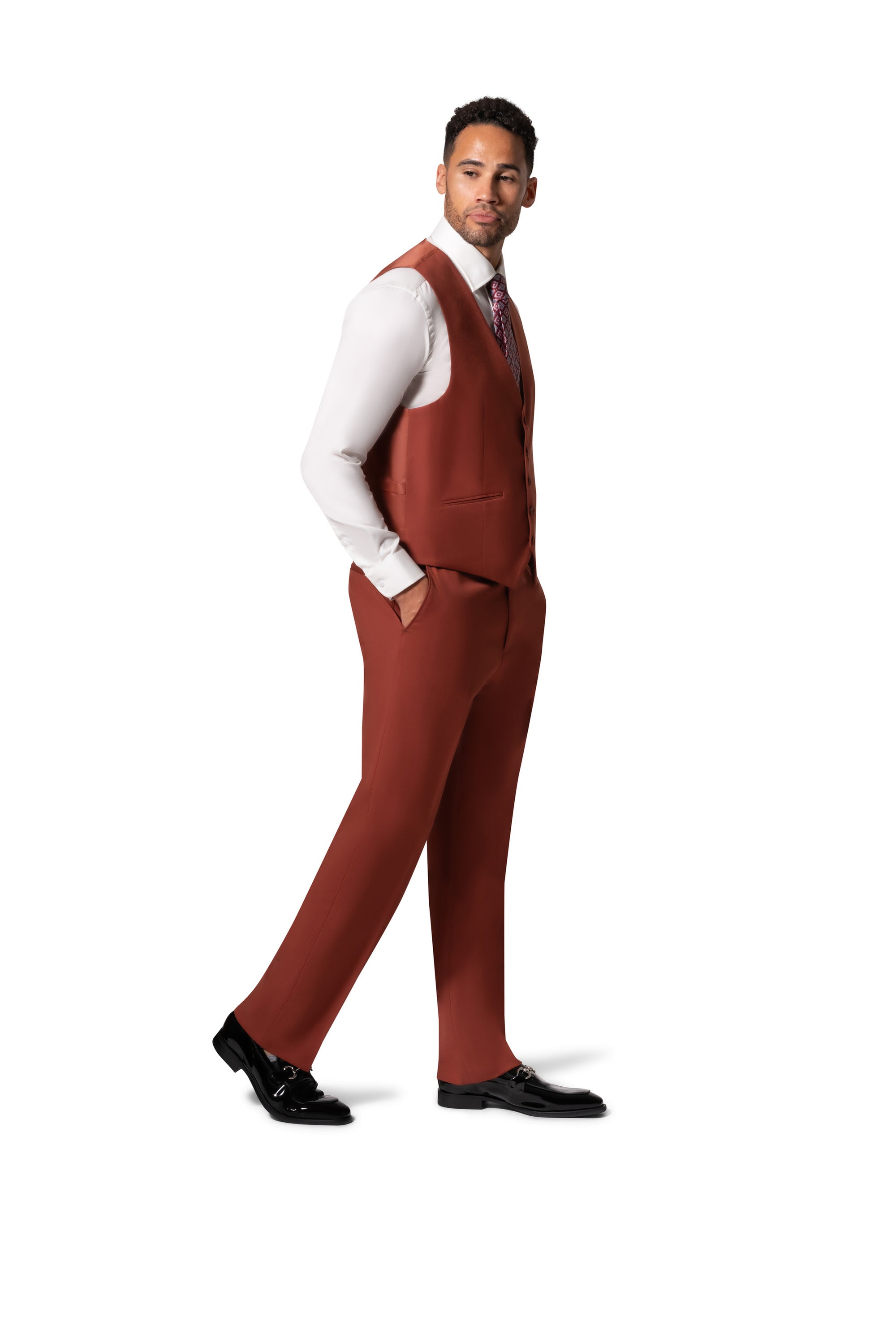 Bergamo Orange MARCO UNI 3PC Slim Peak Suit - Rust
