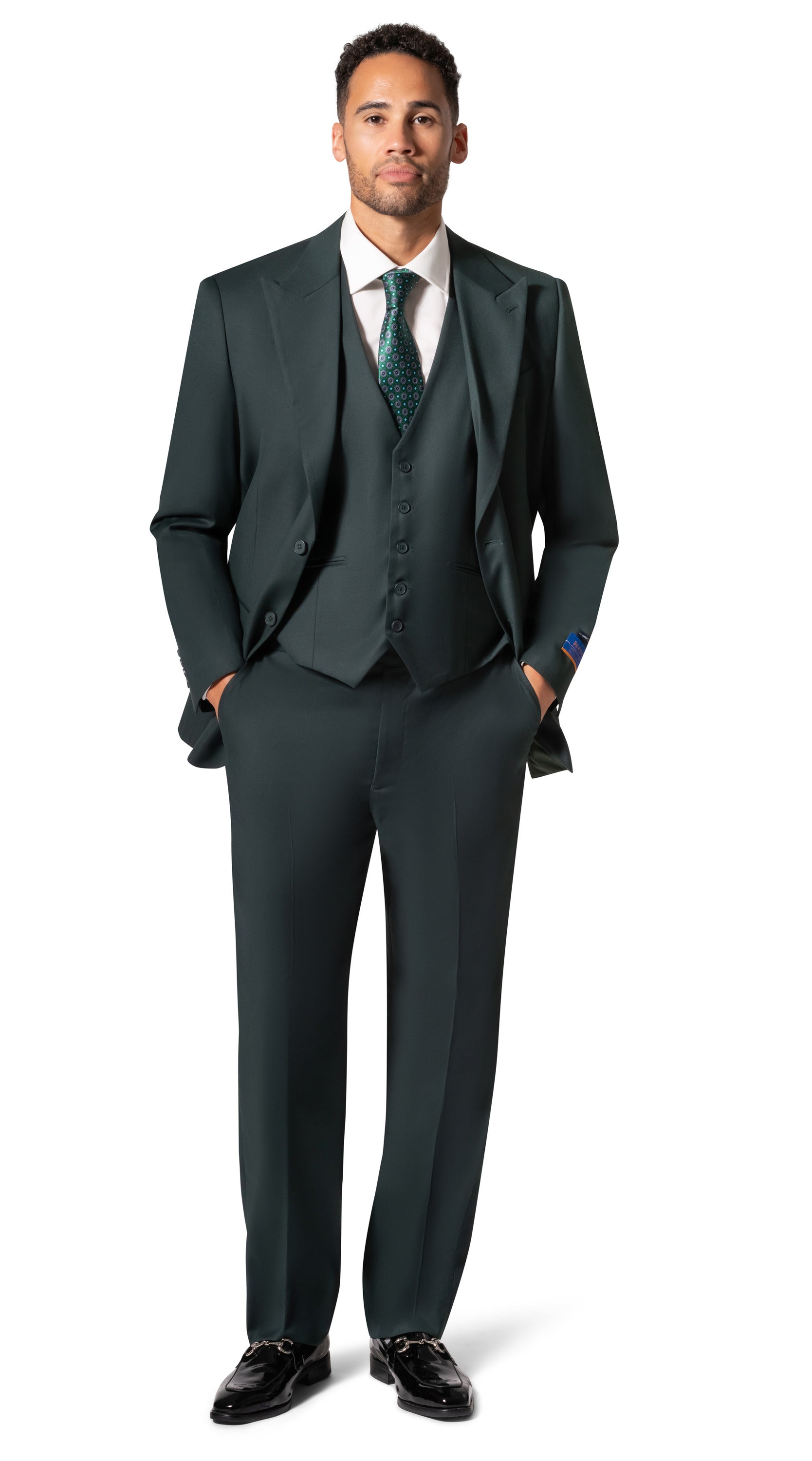 Bergamo Orange MARCO UNI 3PC modern Peak Suit - Hunter Green