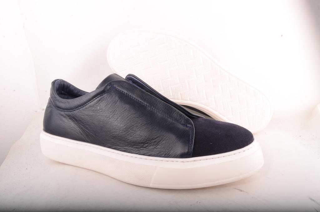 Sigotto Uomo Navy Suede & Leather Slip on Sneaker