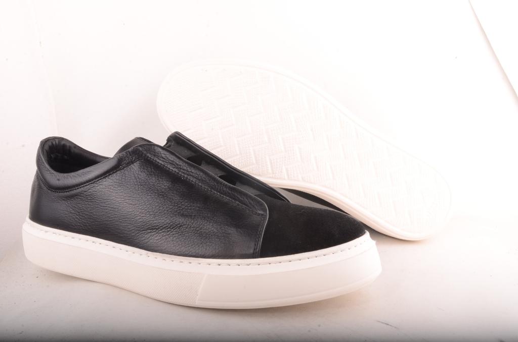 Sigotto Uomo Black Suede & Leather Slip on Sneaker