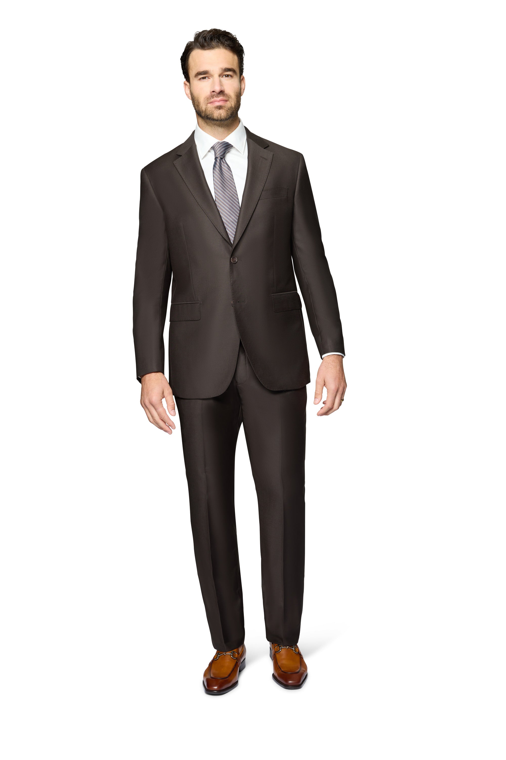 Berragamo Elegant - Faille Wool Solid Suit Modern - Dark Brown