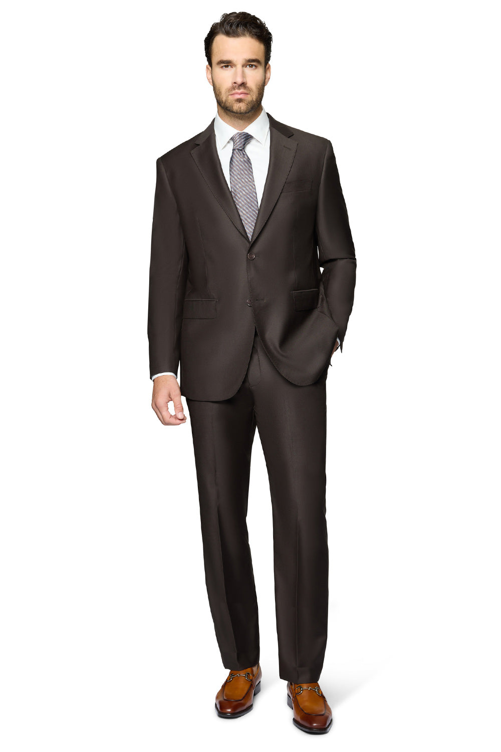 Bergamo Elegant - Faille Wool Solid Suit Slim - Dark Brown