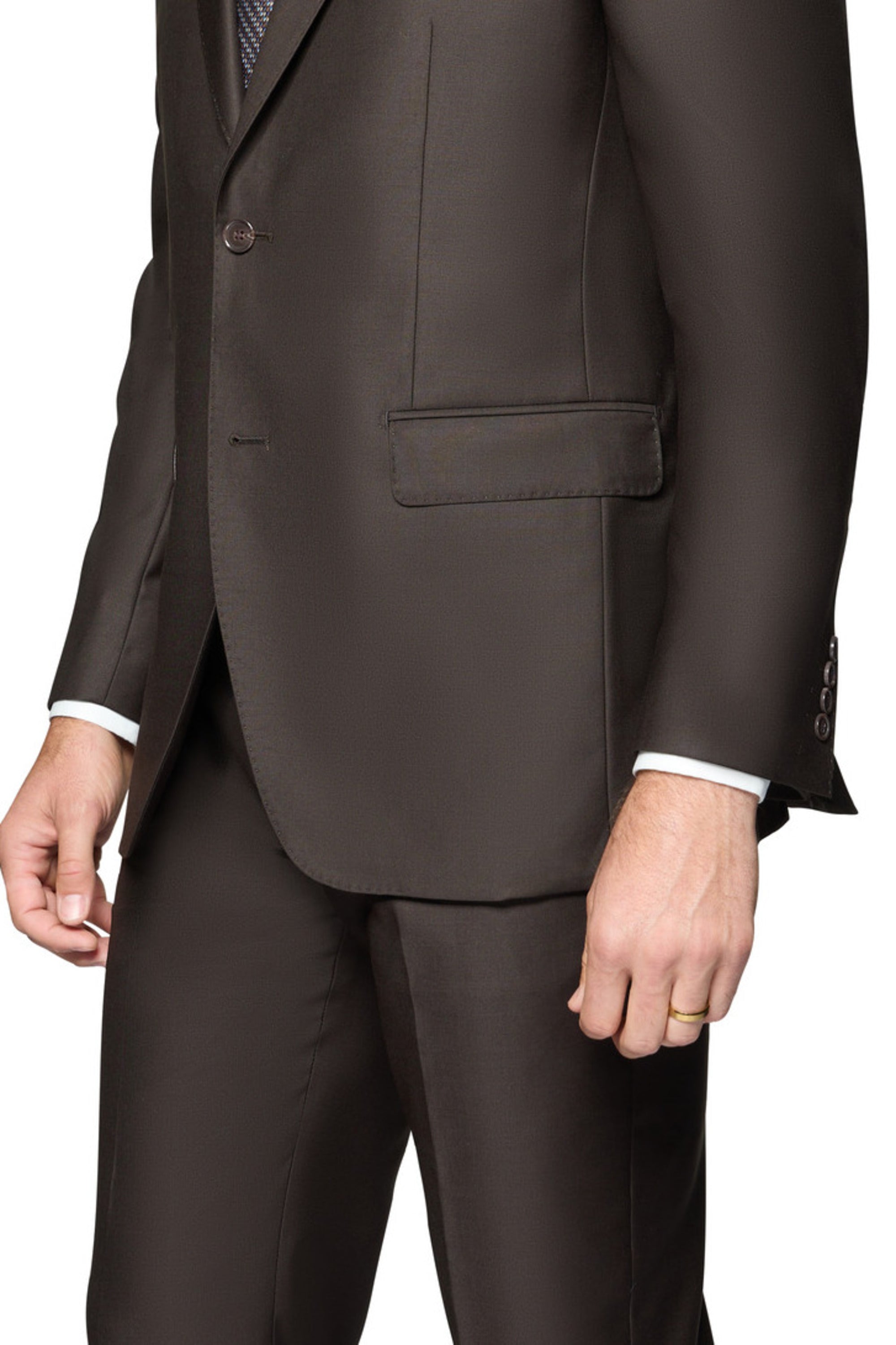 Berragamo Elegant - Faille Wool Solid Suit Modern - Dark Brown