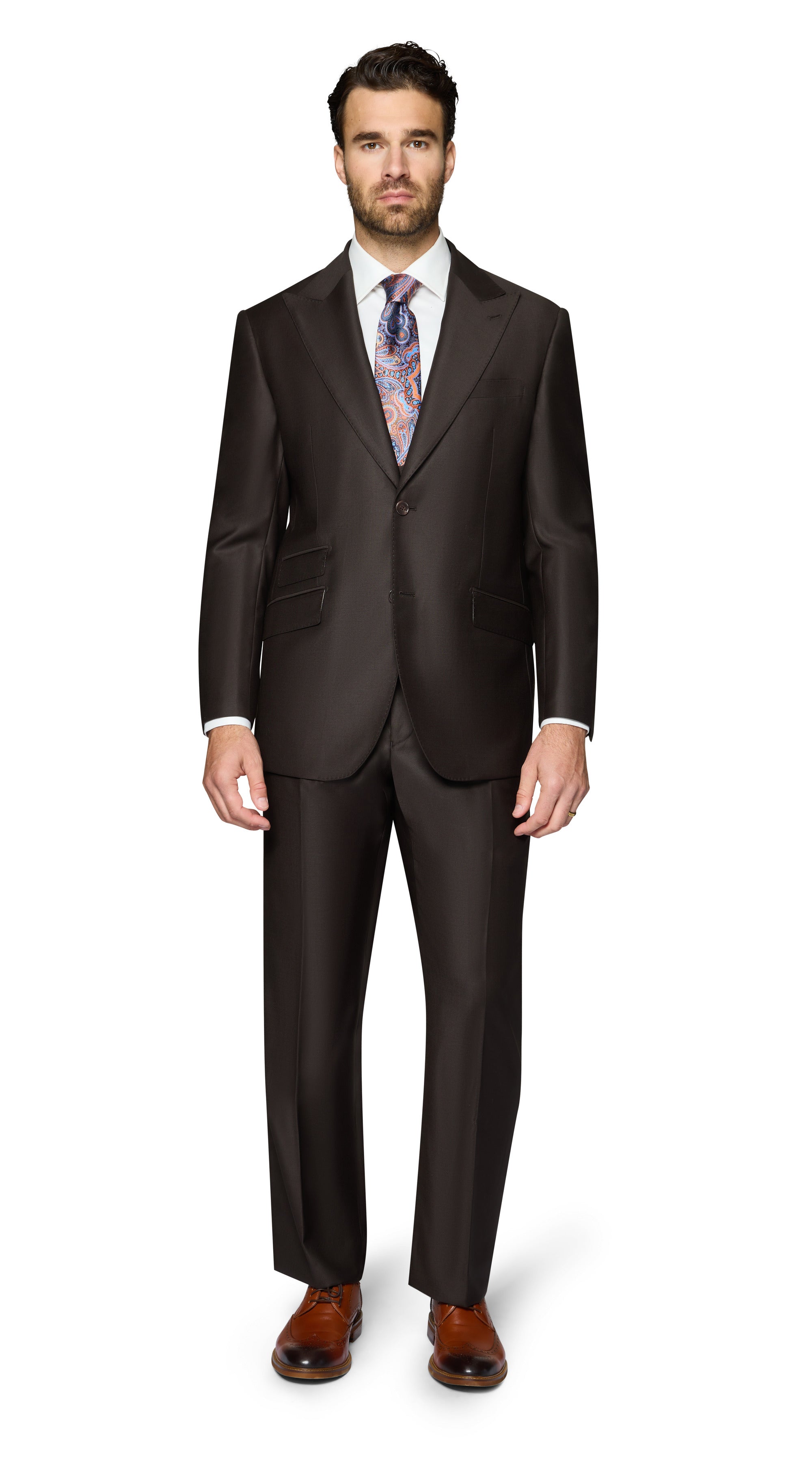 Bergamo Essex Elegant - Faille Wool Solid Suit - Brown