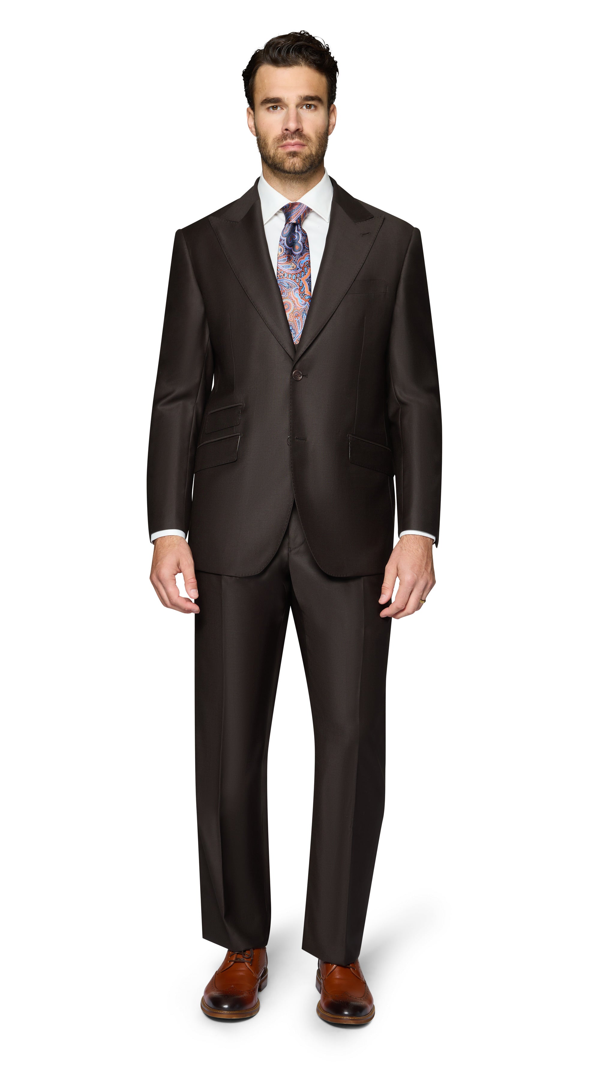 Berragamo Essex Elegant - Faille Wool Solid Suit - Brown