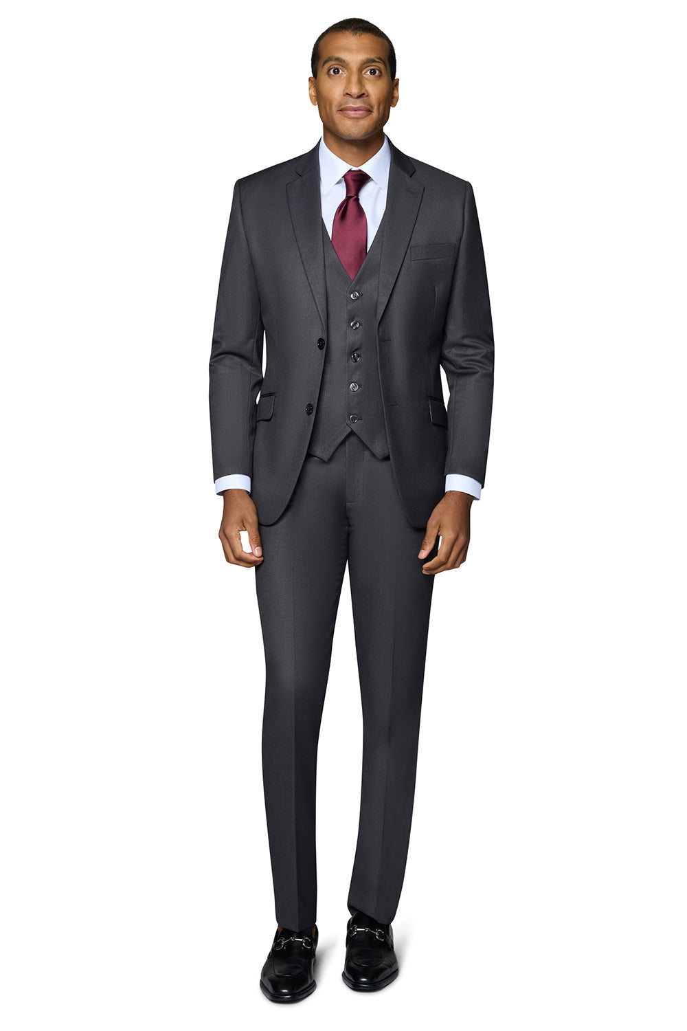Bergamo Orange Vested Solid Charcoal Slim Fit