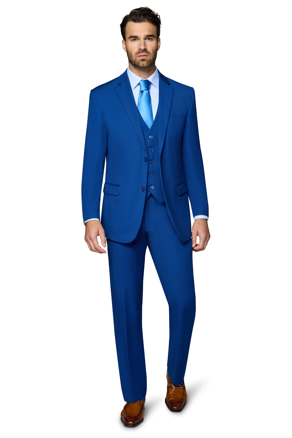 Bergamo Orange Vested Solid French Blue Modern Fit