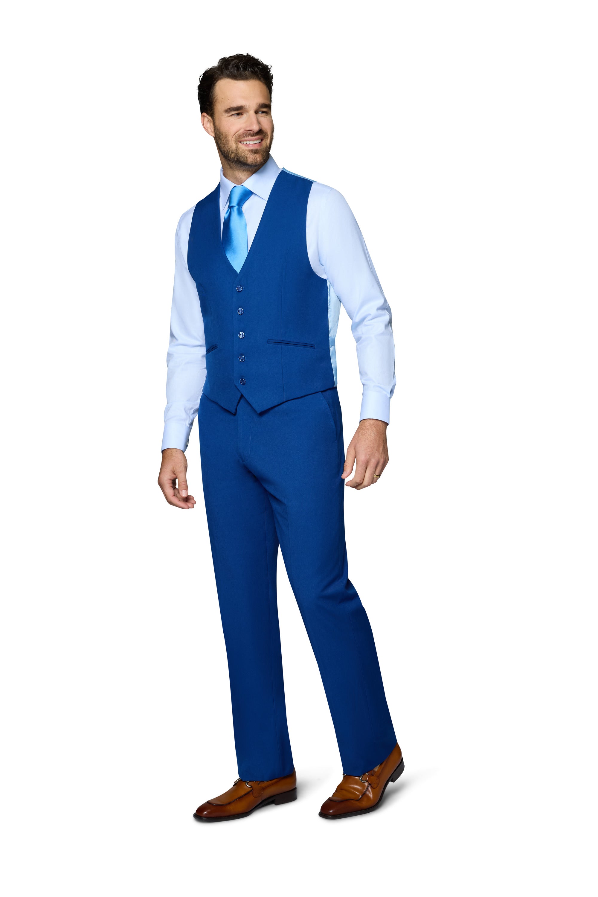 Bergamo Orange Vested Solid French Blue Modern Fit