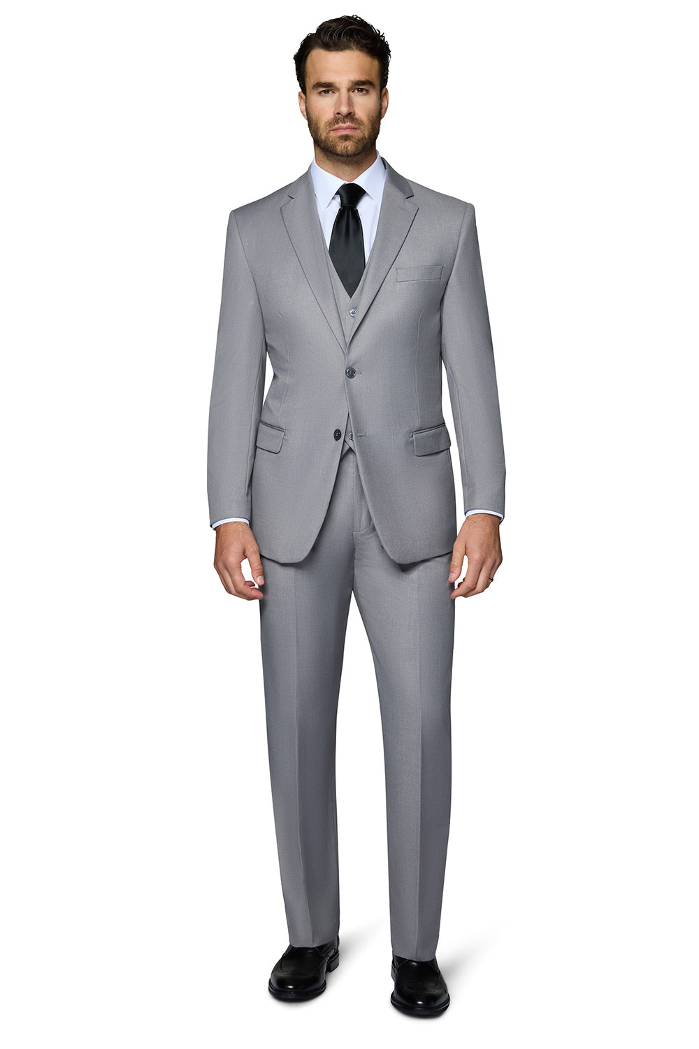 Bergamo Orange Vested Solid Light Grey Slim Fit