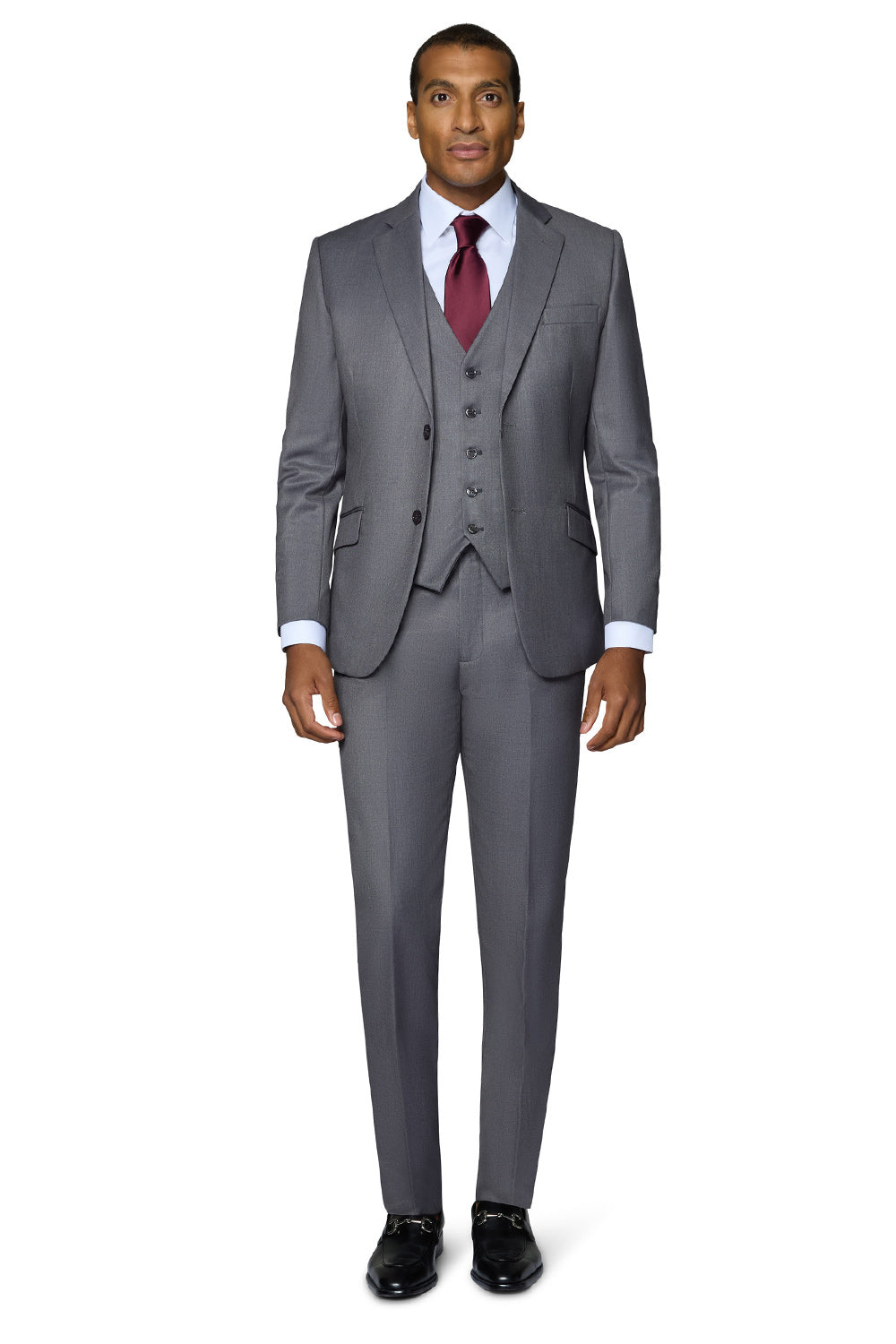 Bergamo Orange Vested Solid Medium Grey Modern Fit