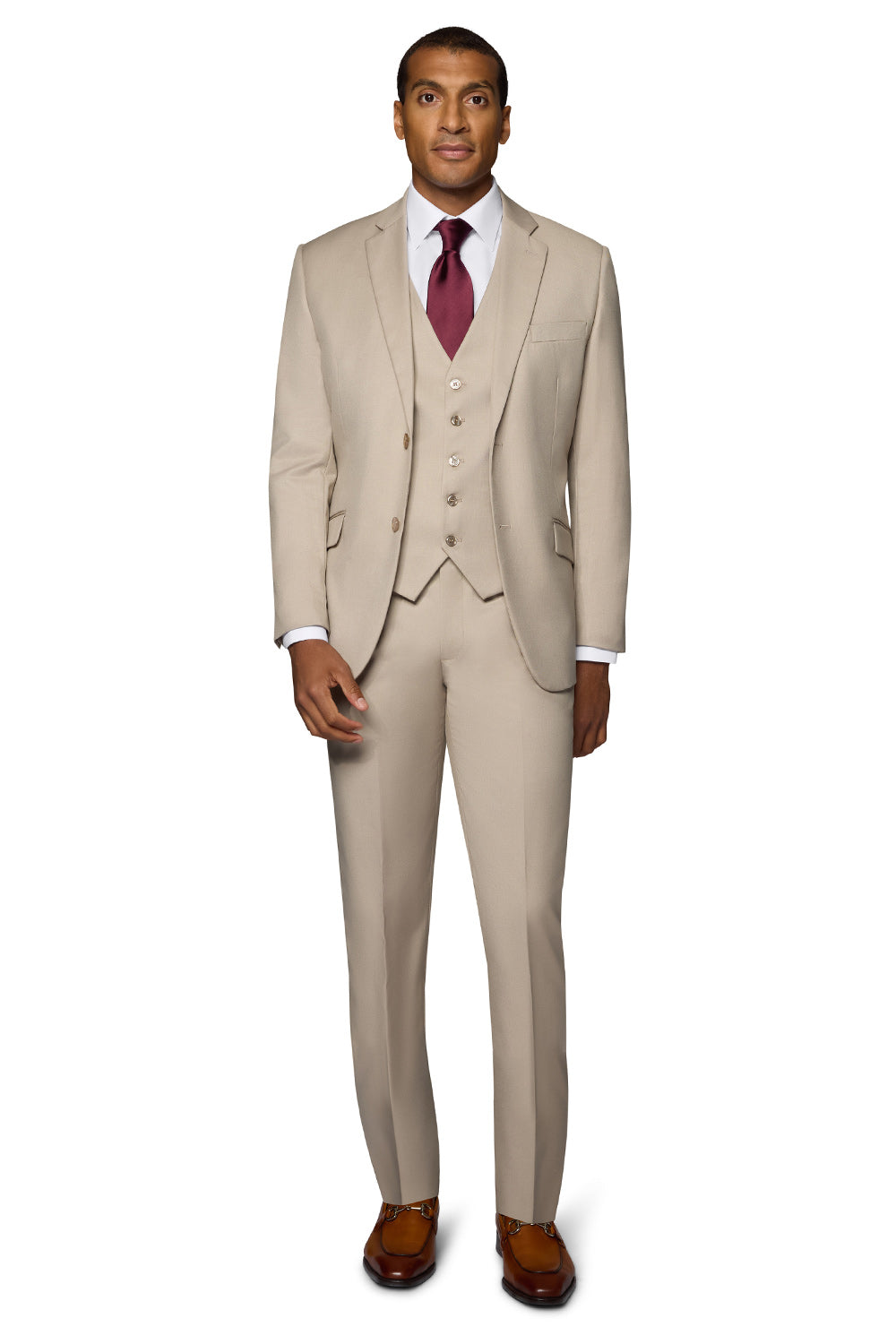 Berragamo Vested Solid Tan Slim Fit