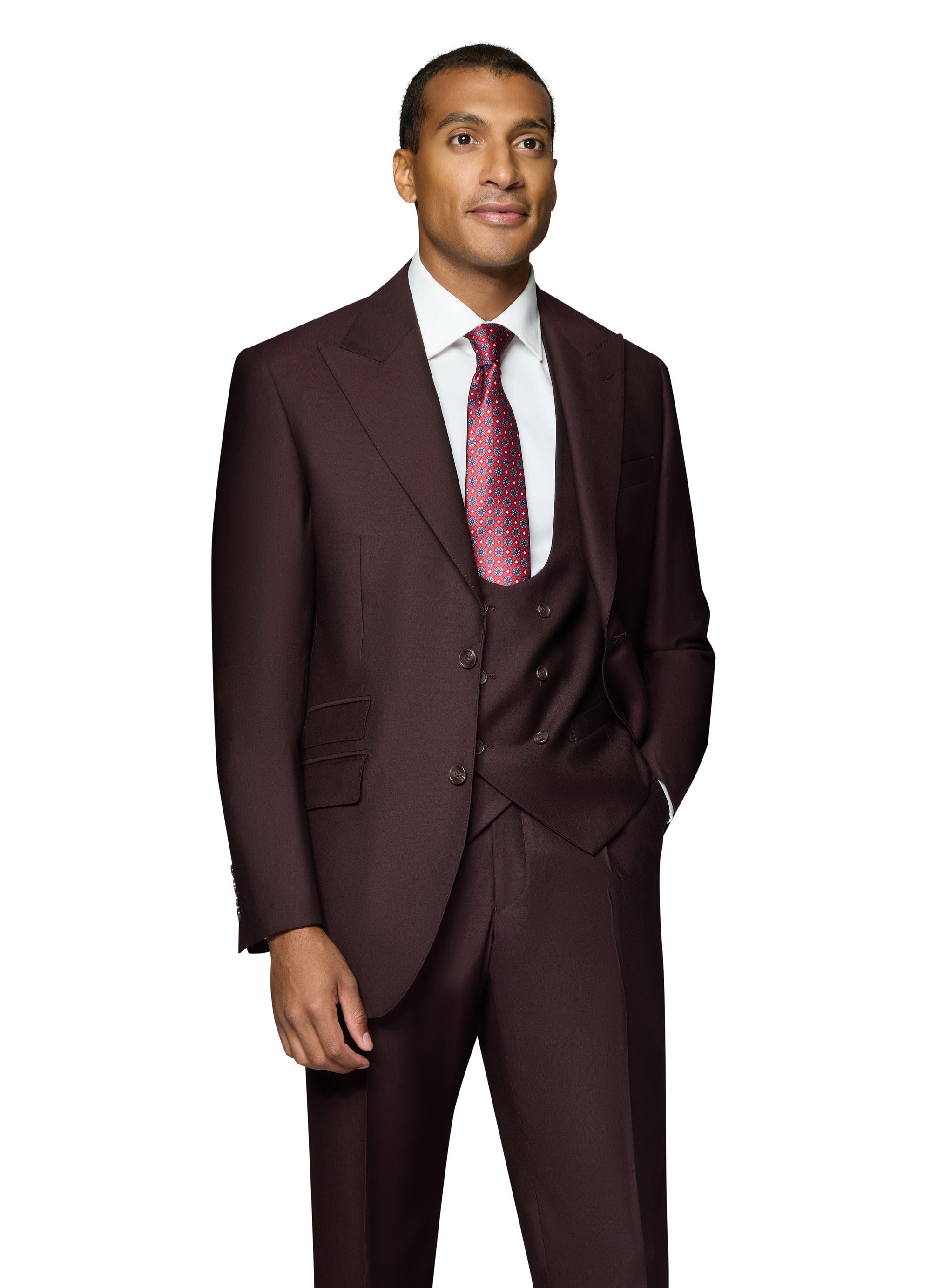 Berragamo Essex Elegant - Faille Wool Solid Suit - Burgundy