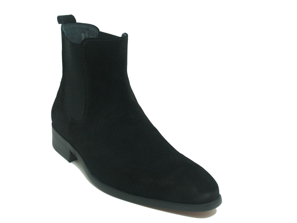 Leather Suede Chelsea High Boots KB478-108S - Black