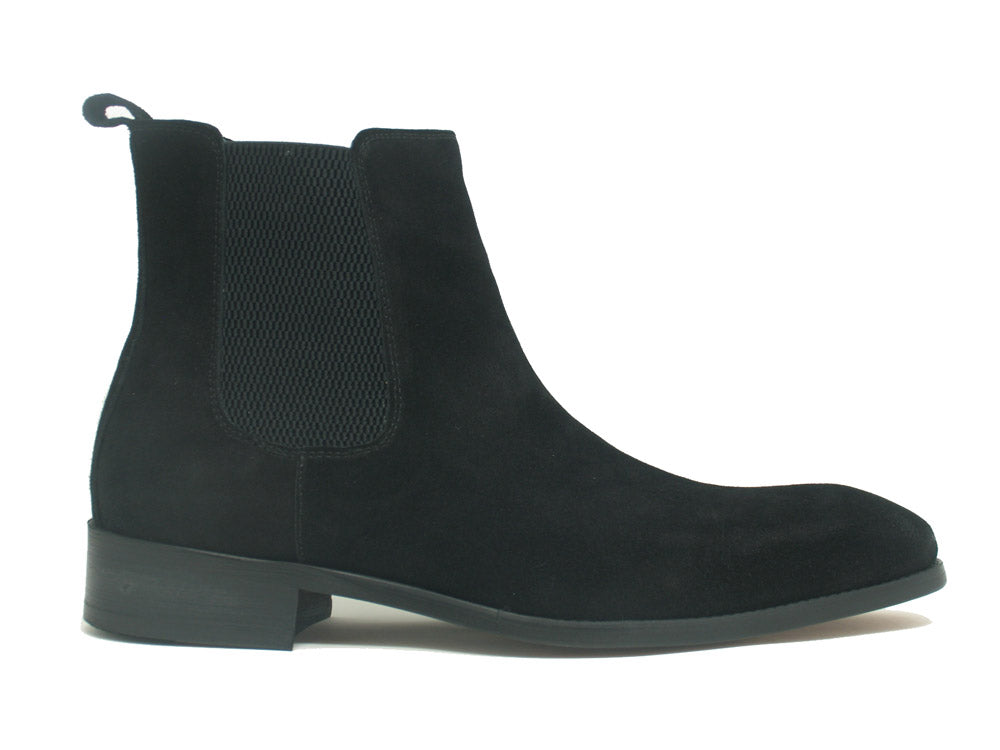 Leather Suede Chelsea High Boots KB478-108S - Black