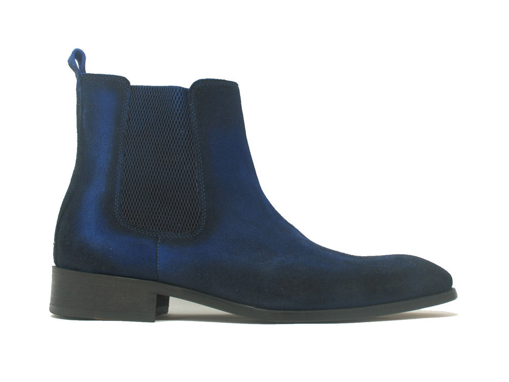 Leather Suede Chelsea High Boots KB478-108S - Denim