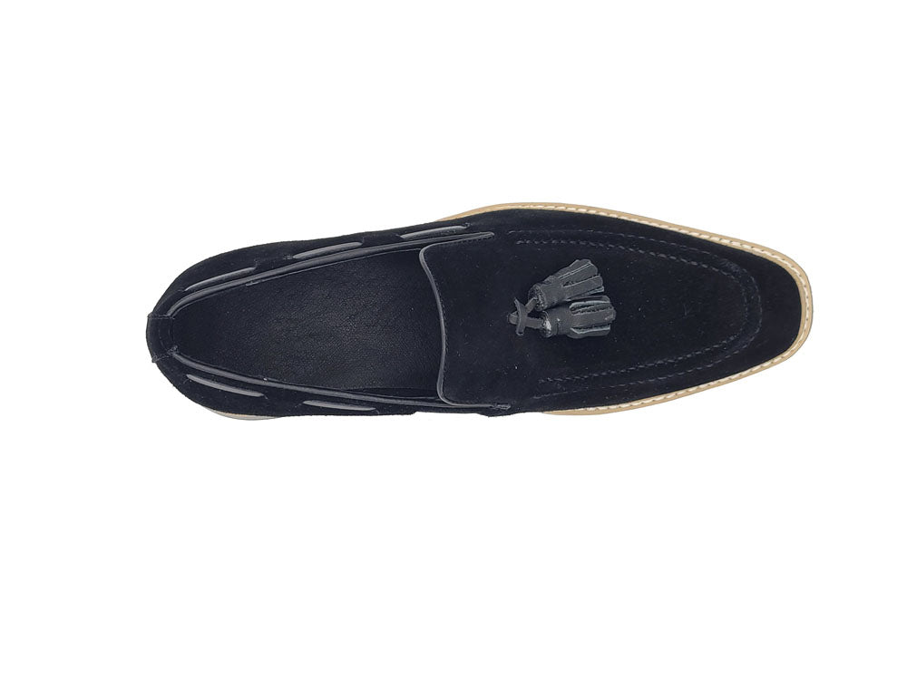 Carrucci Venetian Suede Loafer with Calfskin Tassel - Black