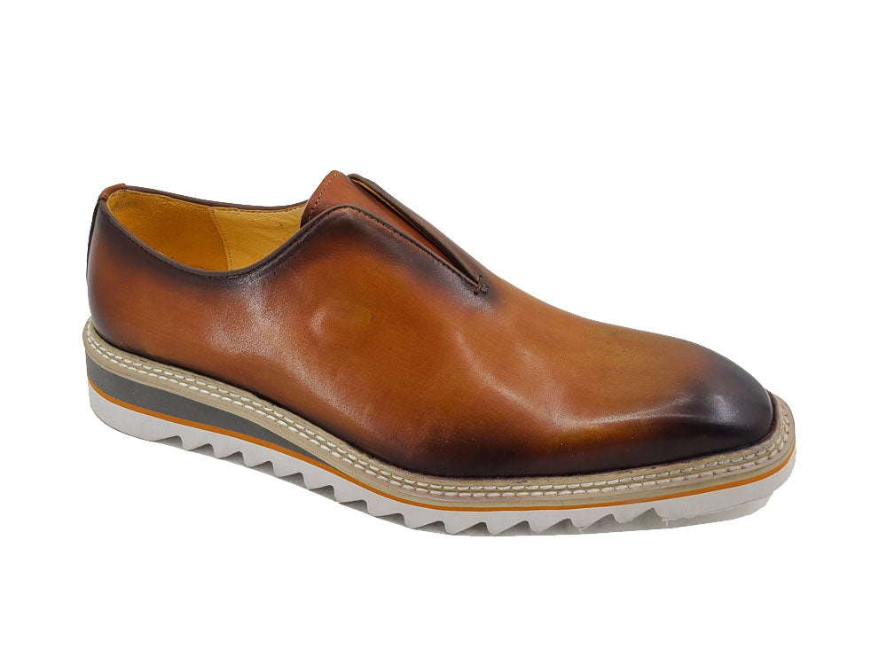 Carrucci KS550-08 Laceless Loafer with Contrast Color Sole - Cognac