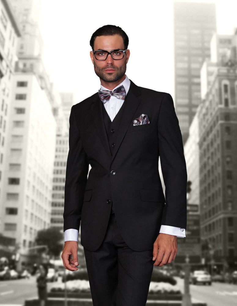 Statement Solid Black Suit Modern Fit 44S / Black / STZV-100 Statement Solid Black Suit Modern Fit 44S / Black / STZV-100