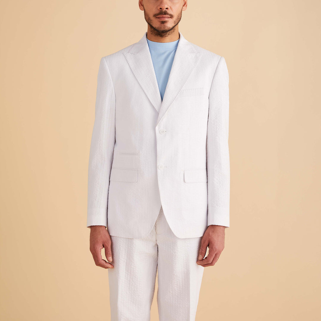 Seersucker Stripe Blazer Modern Fit - White