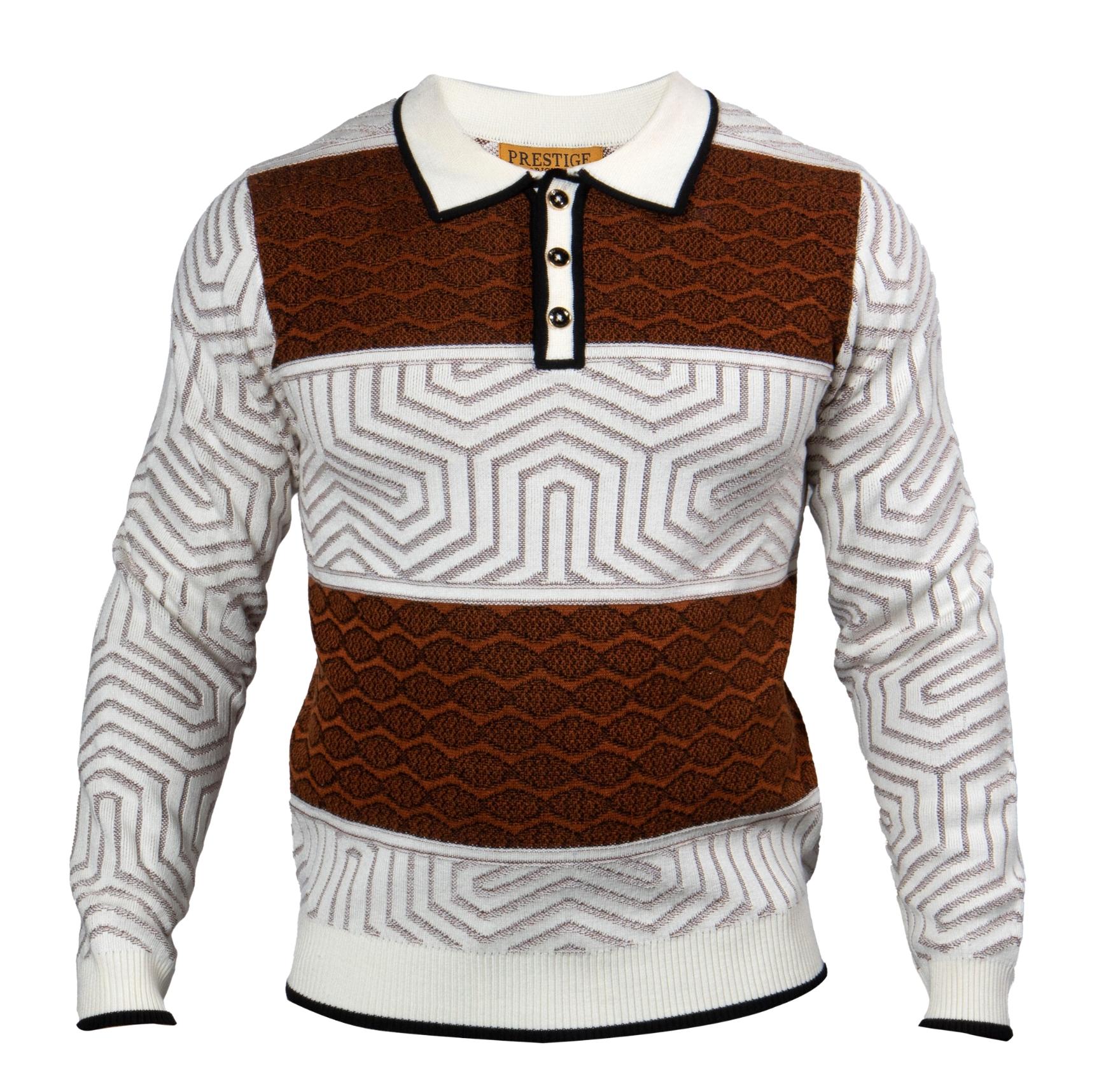 Prestige SW-551 3 Button Polo Sweater - Brown