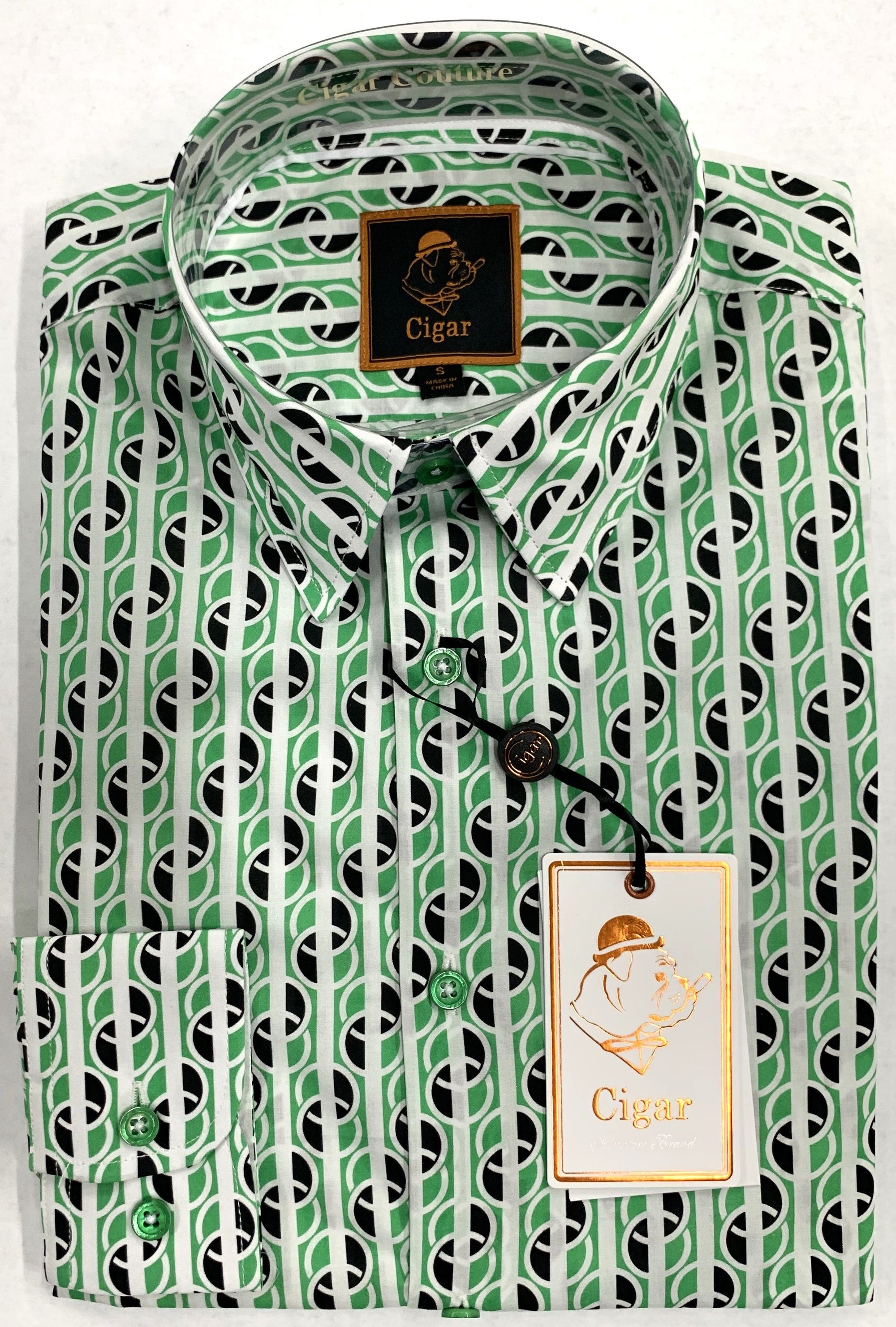 Bergamo Elegant S-4623 Long Sleeve Sport Shirt - Green