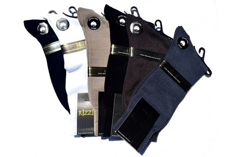 Rizzi Men's Mercerized 100% Cotton Solid Color Dress Socks