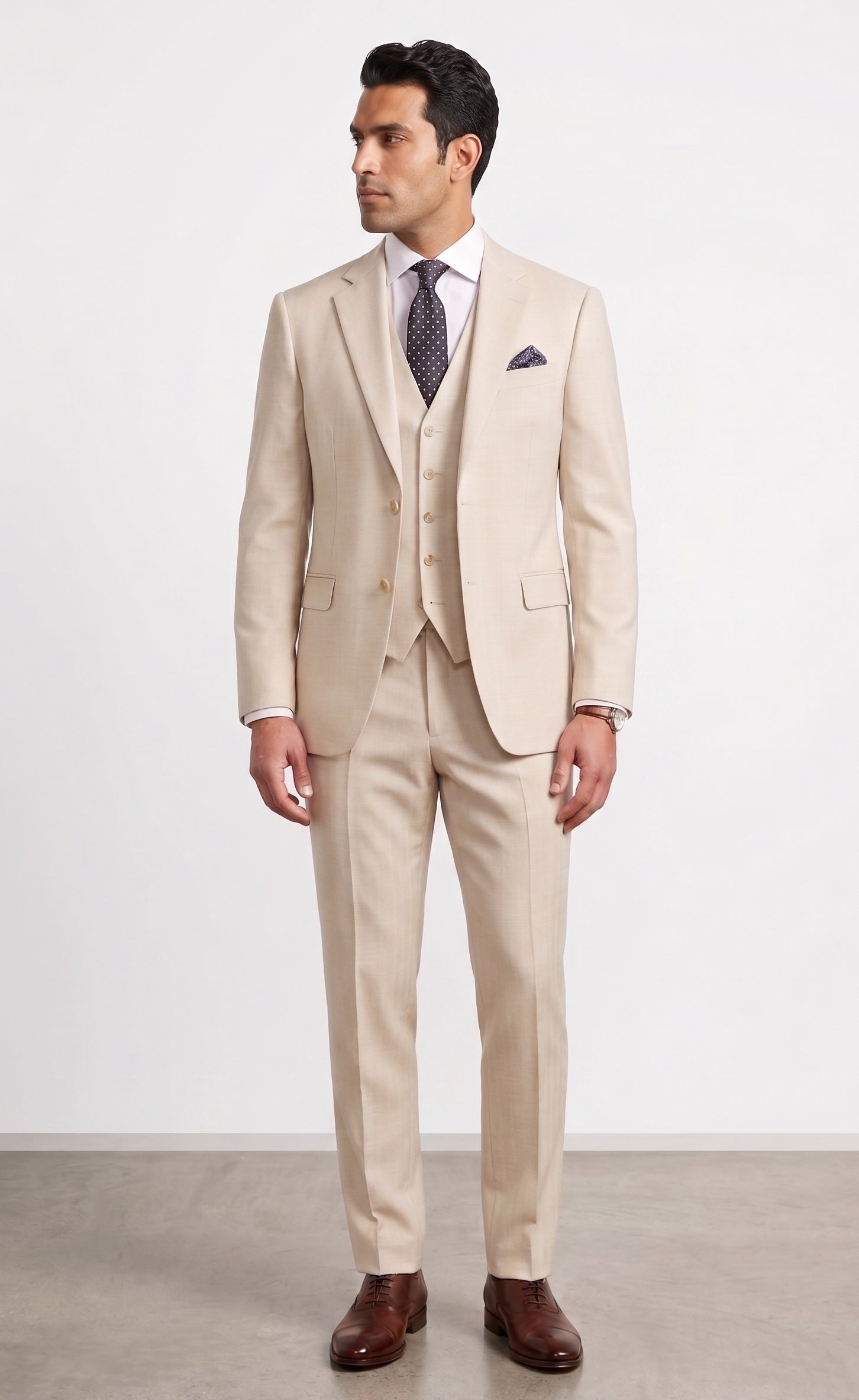 Stretch Luxury Herringbone Vested Suit - Modern Fit