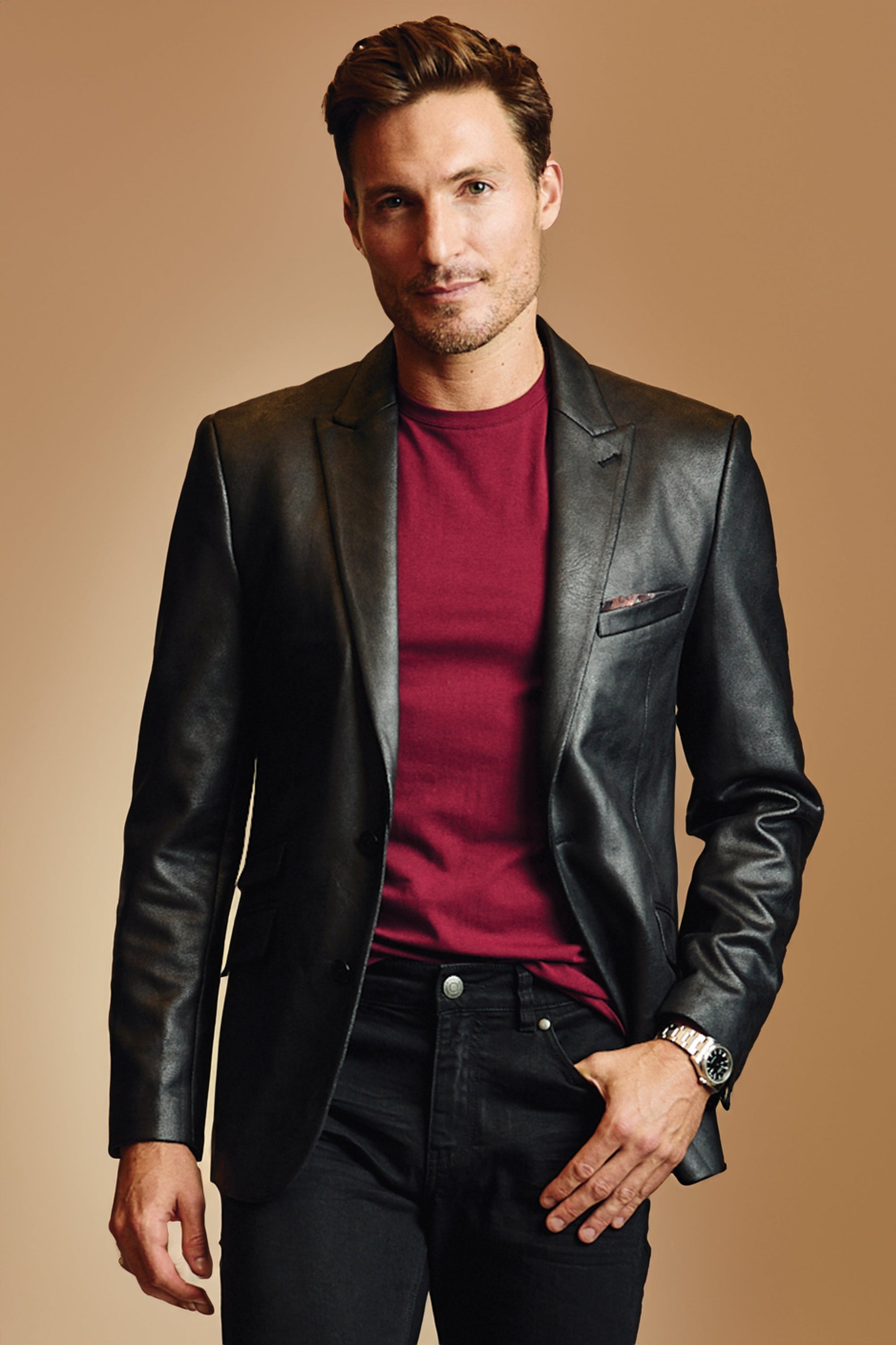 Vegan Leather Sports Jacket - Black
