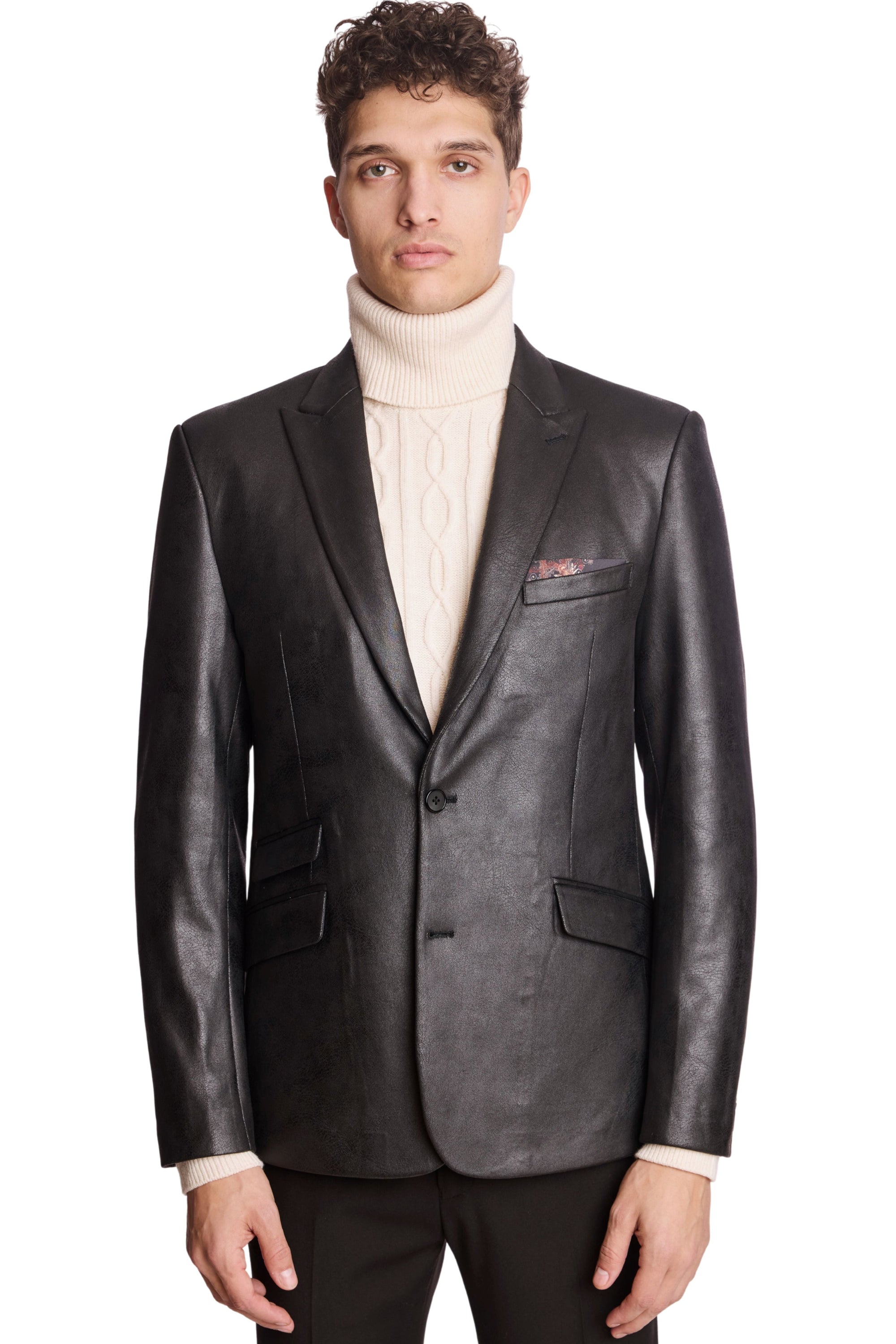 Vegan Leather Sports Jacket - Black