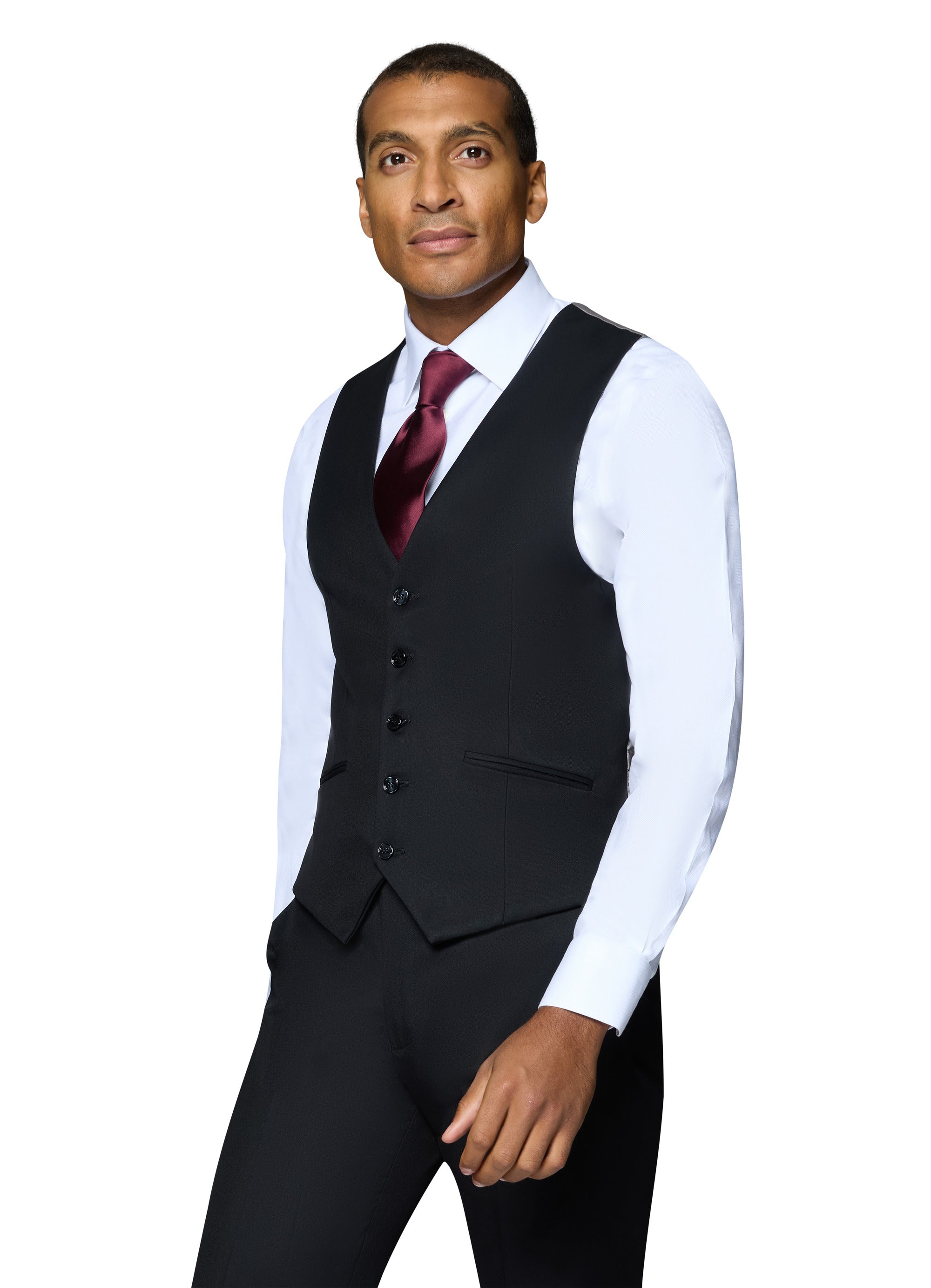 Bergamo Orange Vested Solid Black Slim Fit