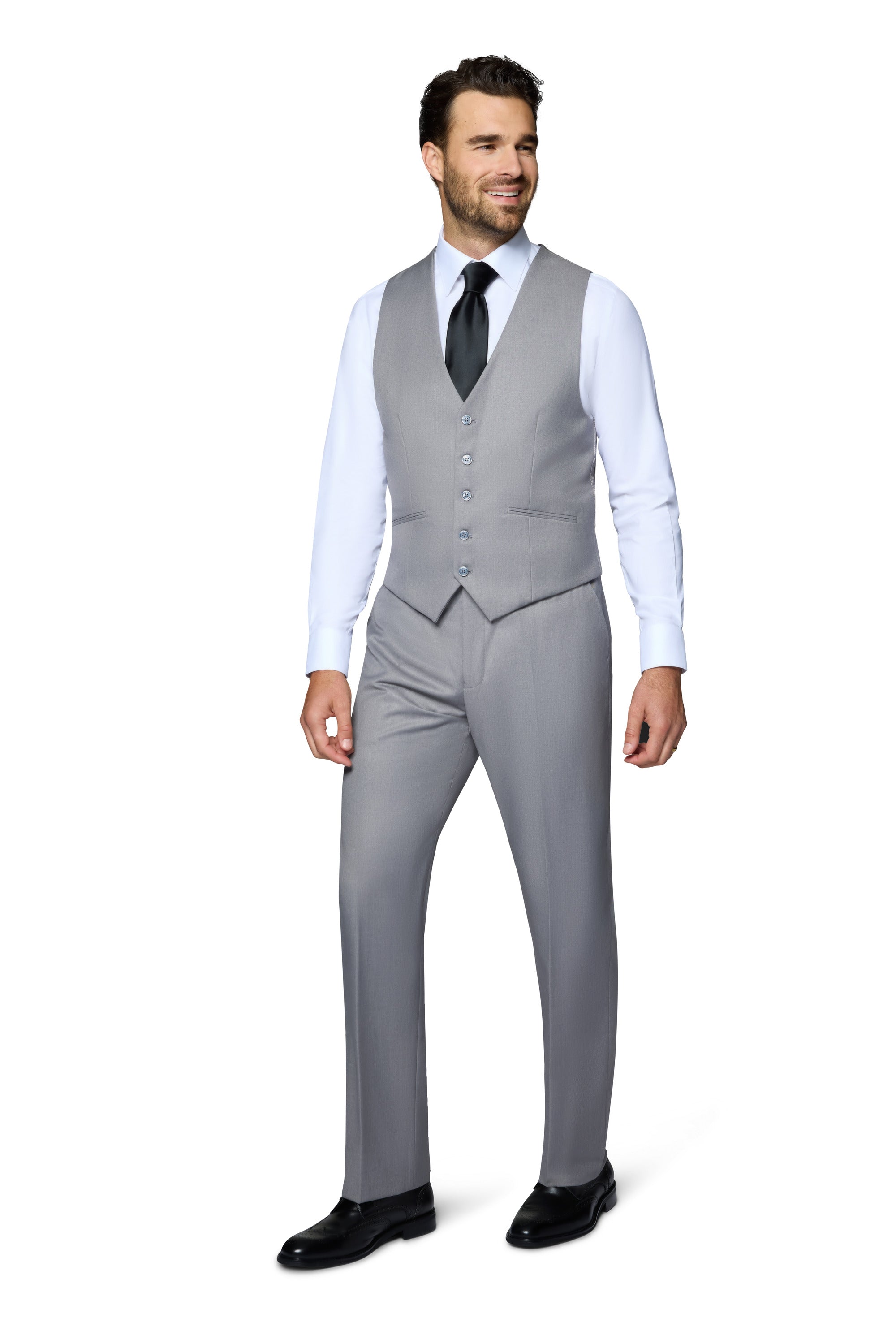 Berragamo Vested Solid Light Grey Slim Fit