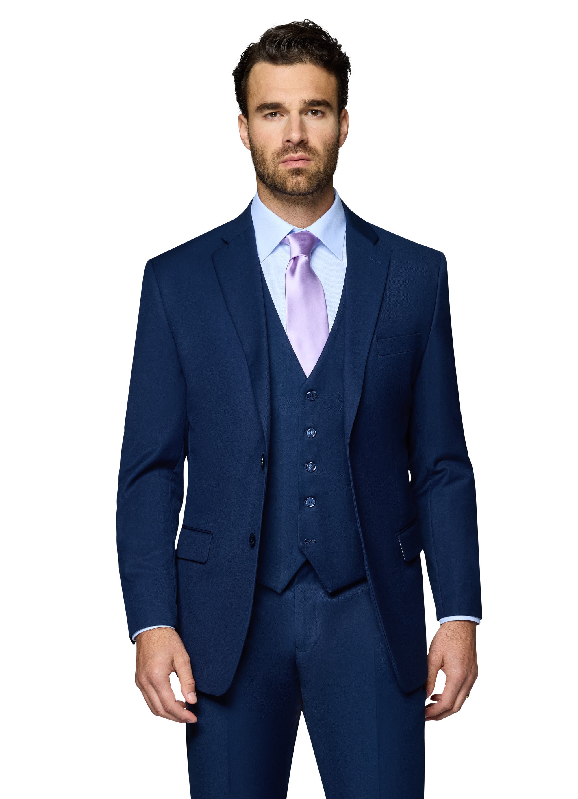 Berragamo Vested Solid New Blue Slim Fit