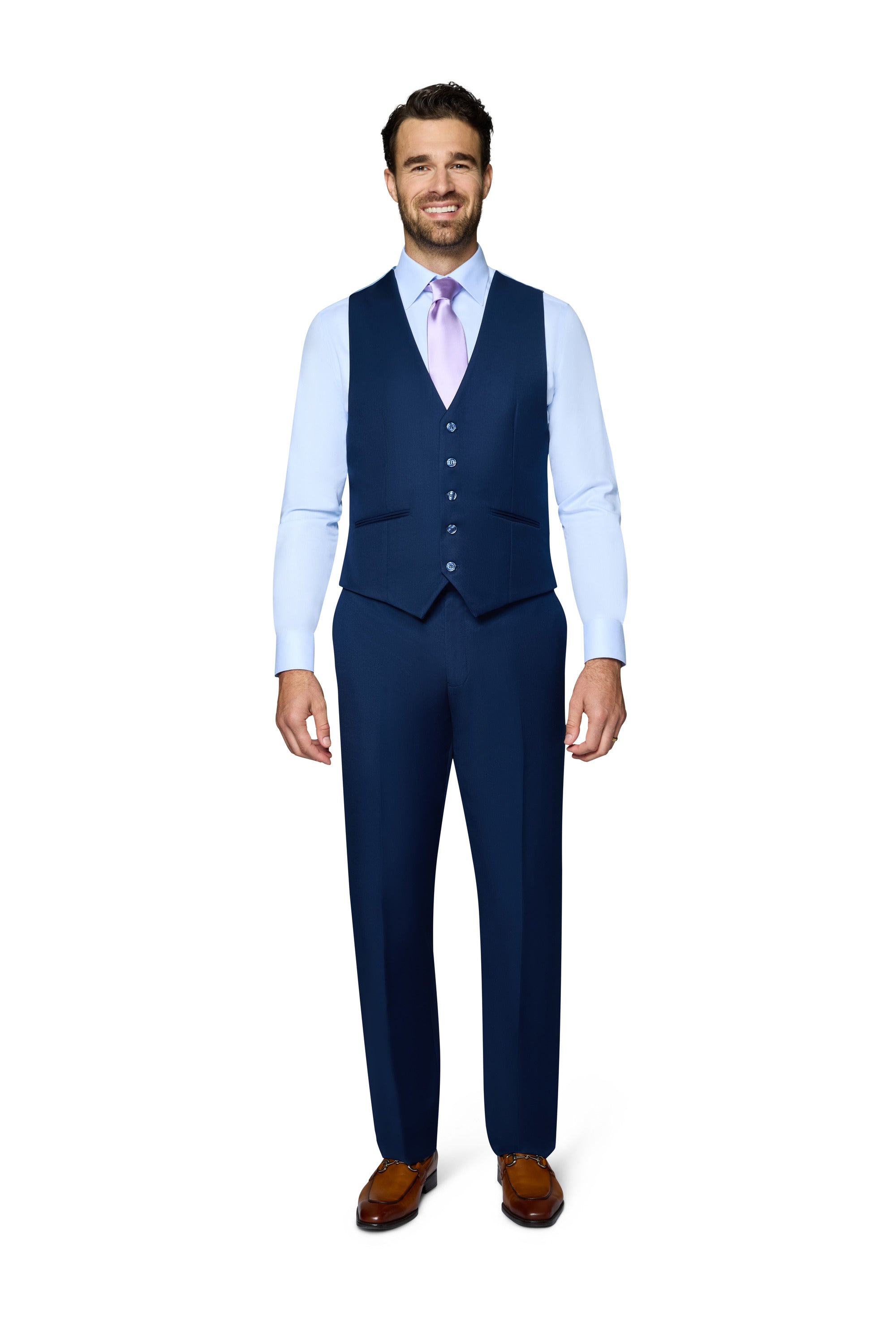 Berragamo Vested Solid New Blue Slim Fit