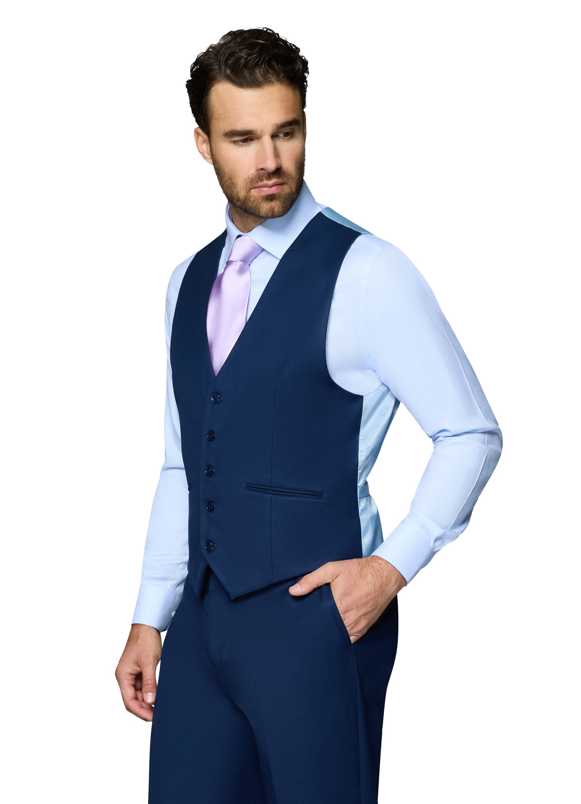 Berragamo Vested Solid New Blue Slim Fit