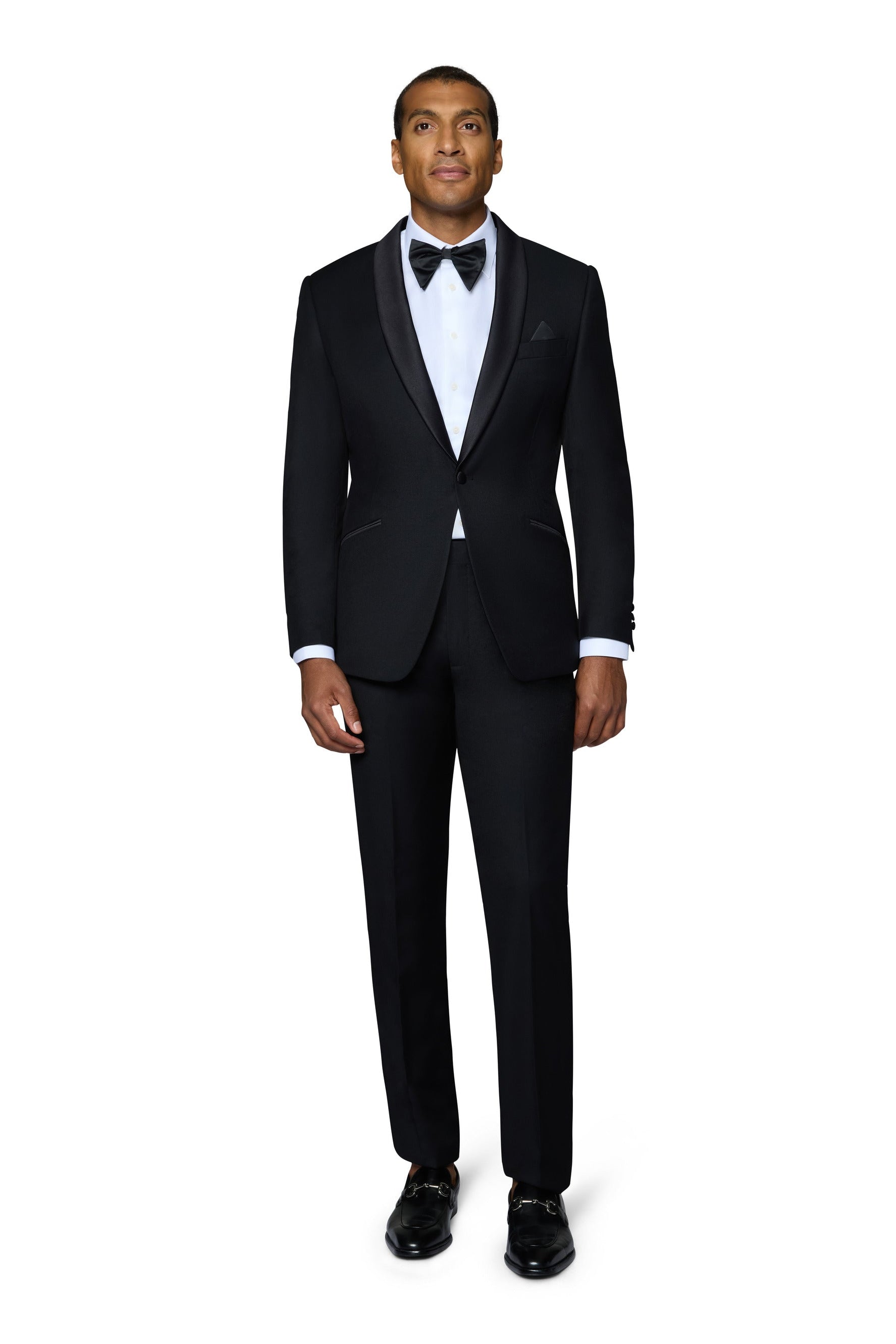 Bergamo Orange Solid Black Shawl Tuxedo Slim Fit