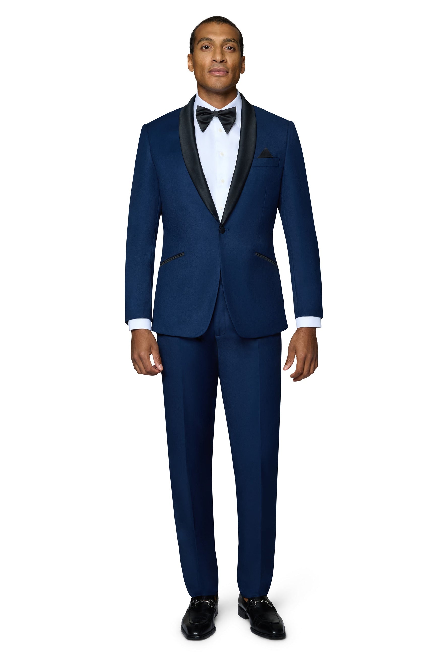 Bergamo Orange Solid New Blue Shawl Tuxedo Slim Fit
